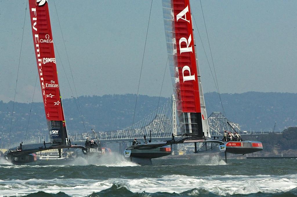Match Race 5 at the Louis Vuitton Cup on August 21, 2013 in San Francisco California. ©  SW